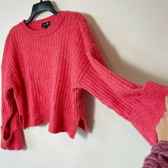 Topshop Womens‎ Cropped Oversized Knitted Sweater Red Sz 8 Ribbed Relaxed Fit - Picture 3 of 9